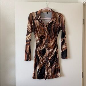 Elegant Brown Swirl Dress